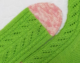 Hand knitted socks, with pink toes