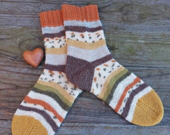 Hand knitted stripey scrappy socks, free UK shipping