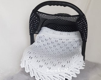 Knitted Baby Blanket for a carseat, lace pattern, lightweight