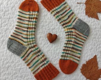 Hand knitted socks, multicolored
