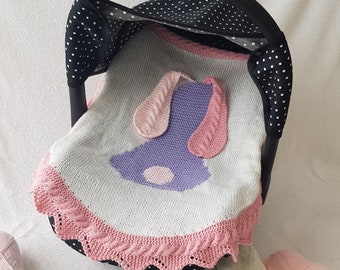 PDF knitting pattern, Car seat blanket Floppy Ears by Irina Smith