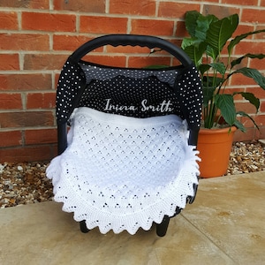 Knitted baby blanket, car seat,  first size, lace pattern,  ready to ship