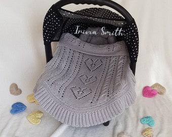 PDF knitting pattern for a carseat blanket Hearts and Pleats and More by Irina Smith