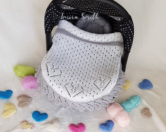 Three Lace Hearts knitting pattern, carseat blanket