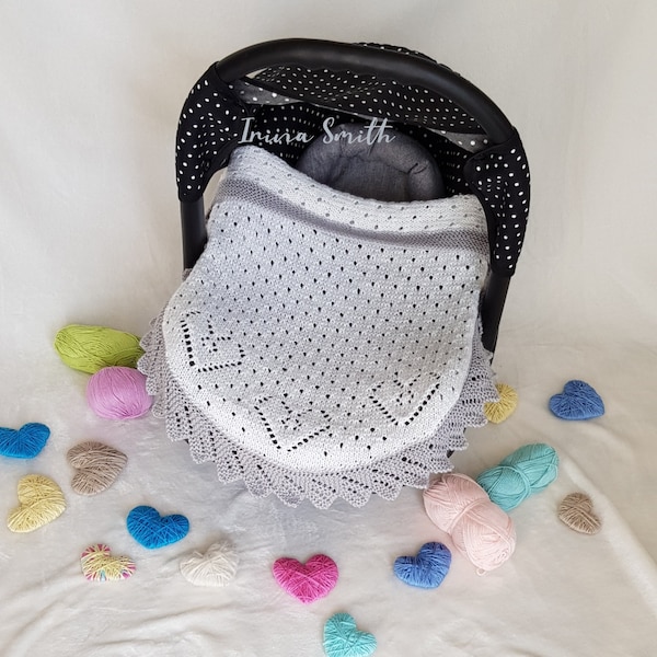 Three Lace Hearts knitting pattern, carseat blanket