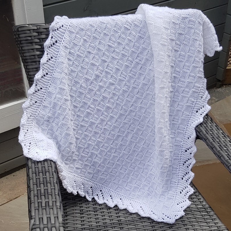 Knitted Baby Blanket Lace Border Etsy UK