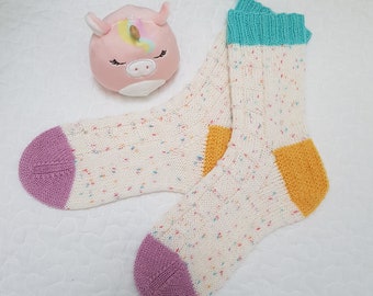 Hand knitted socks, multicolored