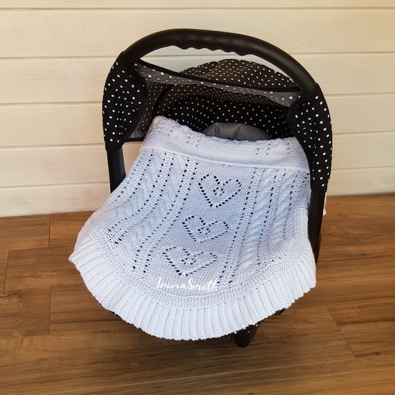 PDF knitting pattern for a carseat blanket Hearts and Pleats and More by  Irina Smith