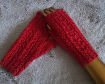Hand-knitted wristwarmers, fingerless mittens - FREE UK SHIPPING