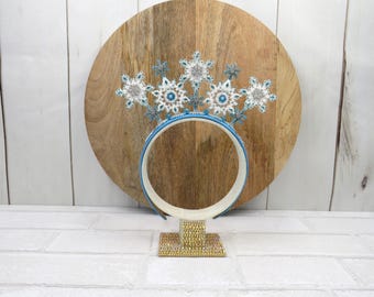 White and Blue Snowflake Headband
