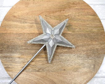 19" Silver Star Wand with Crystal Rhinestones