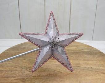 19" Silver Star Wand with Pink Rhinestones