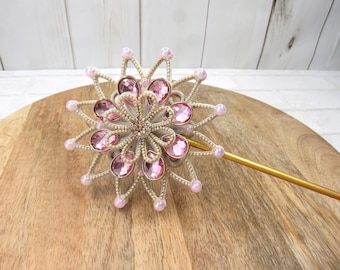 20.5" White and Pink Star Wand with Crystal Rhinestones