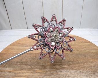 20.5" Silver and Pink Star Wand with Crystal Rhinestones