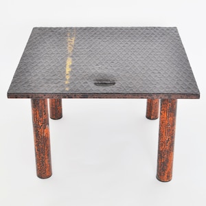 Industrial coffee table corroded steel shaft cover