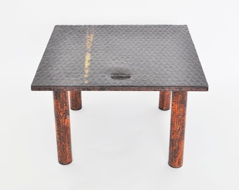 Industrial coffee table corroded steel shaft cover