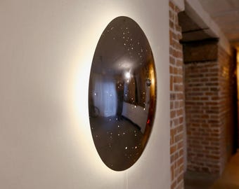Galaxy Wall Light – Polished Satellite Dish Lamp with Drilled Star Constellations, Handmade Ambient Lighting