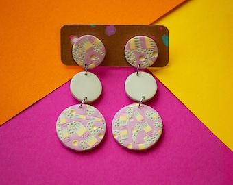 Pendientes colgantes de arcilla polimérica / Pendientes hechos a mano / Únicos en su tipo