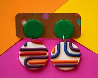 Pendientes colgantes de arcilla polimérica abstracta / Pendientes hechos a mano