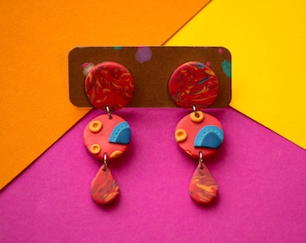 Pendientes colgantes de arcilla polimérica / Pendientes hechos a mano