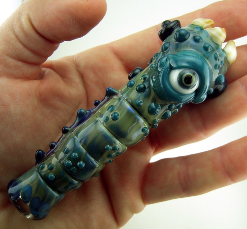 Boro glass creature chillum glass eye monster pipe death worm Etsy