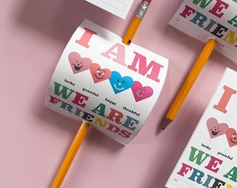 Pencil Friendship Card Printable: Kids Valentine, Birthday Card (PDF)