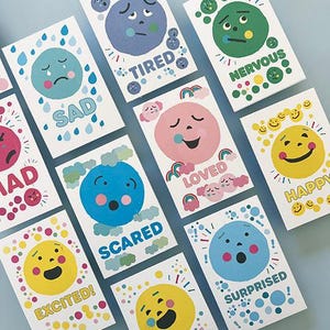 Tarjetas didácticas sobre sentimientos (fondo blanco) 12 tarjetas de sentimientos/emociones/caras de sentimientos para imprimir/afirmaciones positivas para imprimir