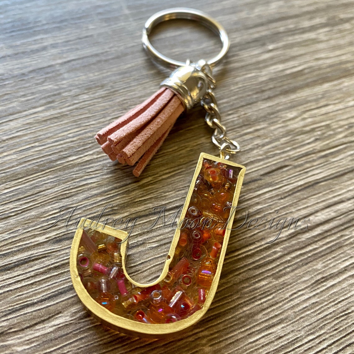 Alphabet Letter initial J Keychain with beads stocking stuffer | Etsy