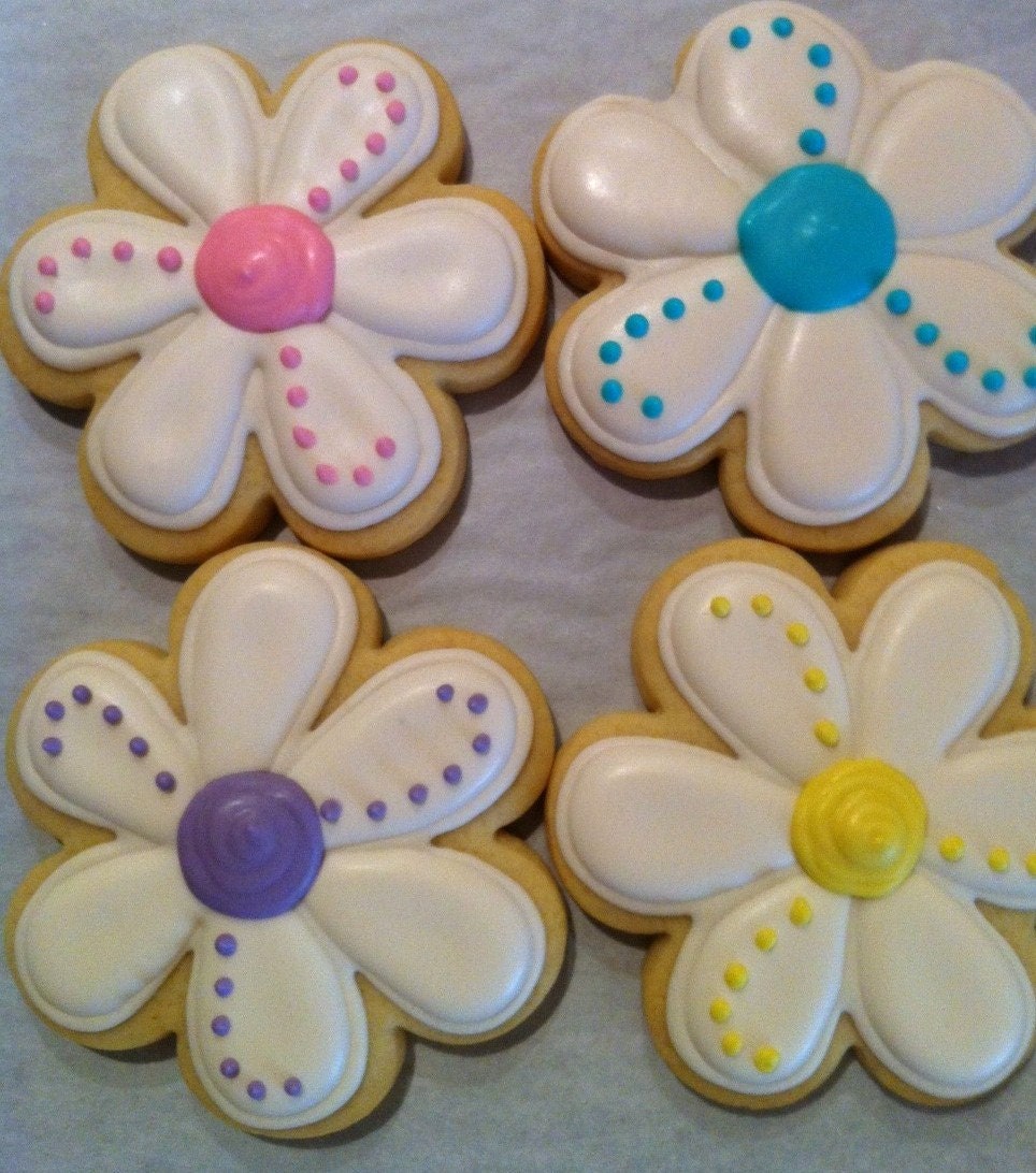Daisy Spring Flower Decorated Sugar Cookies 1 Dozen 12 party Etsy