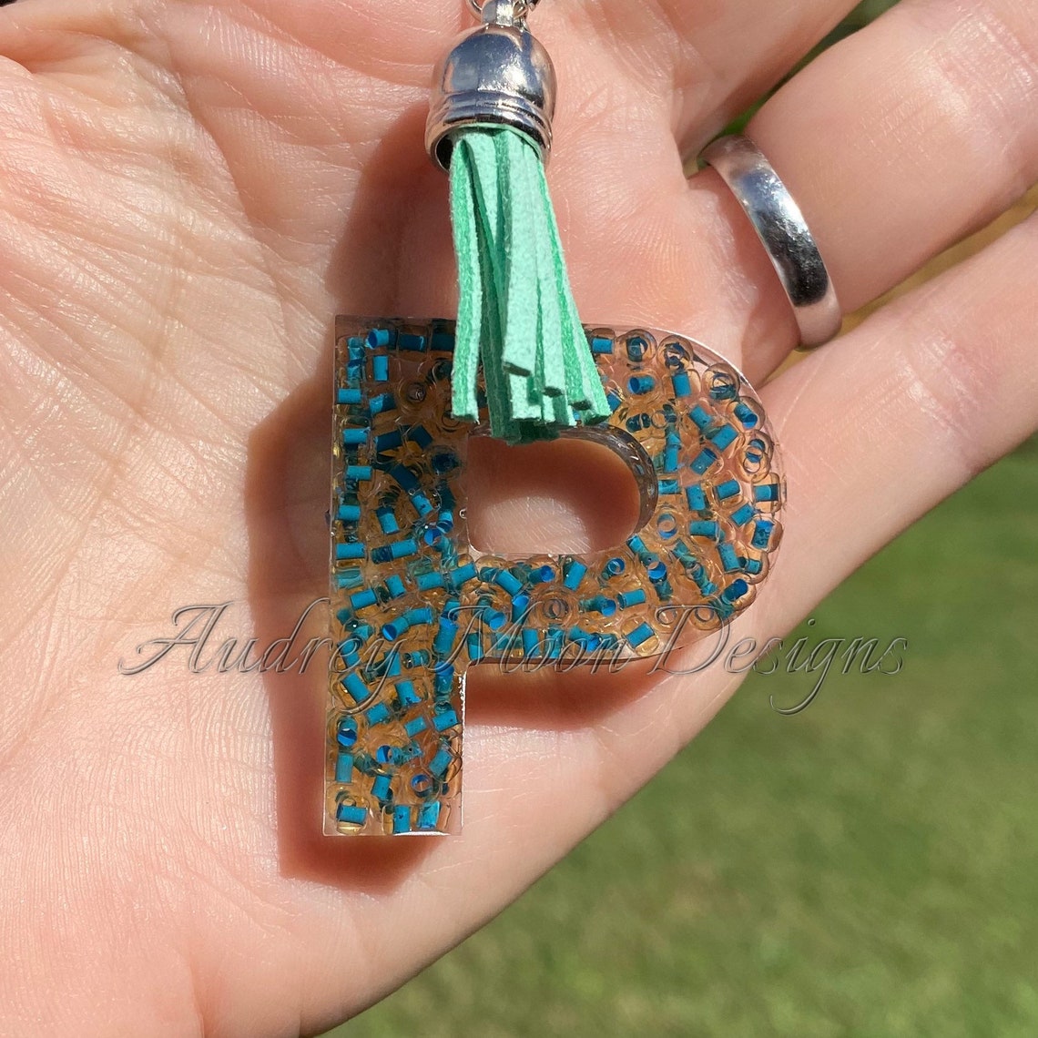 Alphabet Letter initial P Keychain with beads stocking stuffer | Etsy