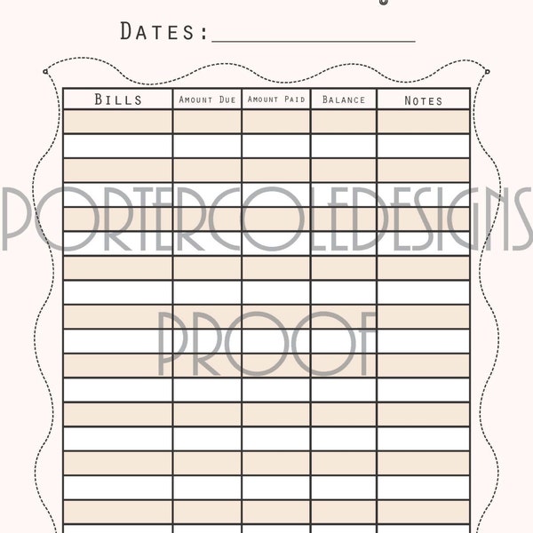 8.5x11 Blank Monthly or Weekly Budget customizable printable Form