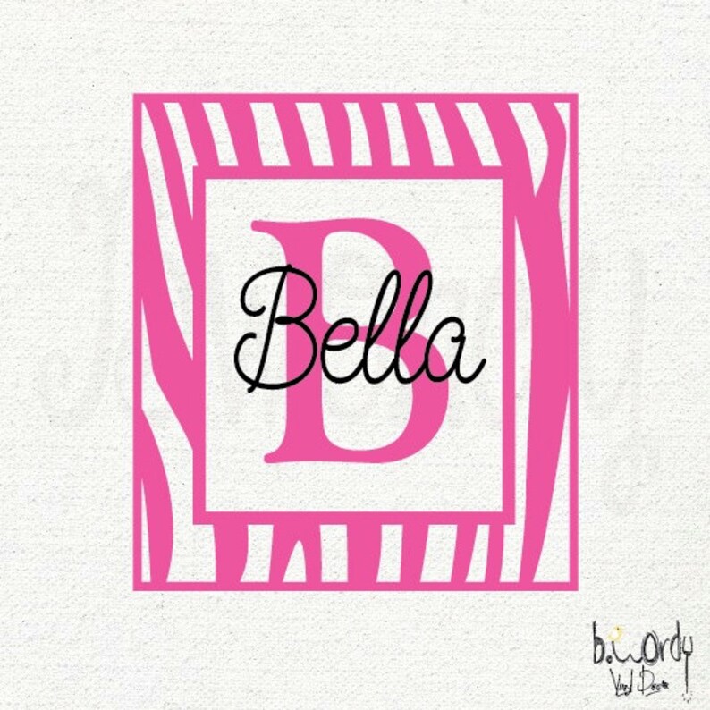 Vinyl Wall Decal Girl's Custom Name Monogram With Zebra Etsy