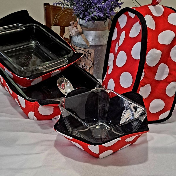 Casserole, Teapot, and Bowl Cozies- Red and White Polka Dot