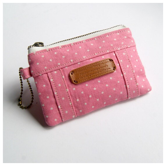 Items similar to SALE 30 OFF Pink Polka Dots Coin Purse on Etsy