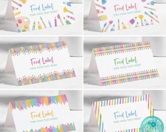 Art Party Food Labels, Tent Card Decoration, Paint Party Food Cards Set, Party Decoration, Table Place Card, Corjl SS066