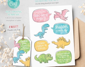 Dinosaurs Birthday Invitation, Dino Baby Shower Invitation, Baby Boy Party, Editable Template, Corjl