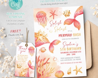 Under The Sea Birthday Invitation, Mermaid Birthday Invitation, Ocean Animals Part Editable Template, Corjl