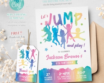 Jump Birthday Invitation, Jump Party, Trampoline Party, Bounce House Party, Self Editable Template, Corjl SS040