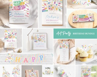 Art Birthday Invitation Bundle, Art Party Bundle, Paint Birthday Invite, Art Party Favor Decor, Craft Party, Editable Template Corjl SS066