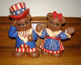 Hand-painted Ceramic Patriotic Bears