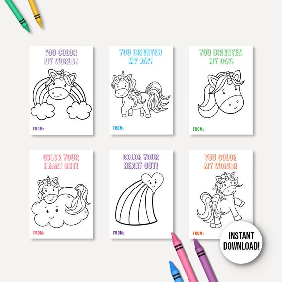 Unicorn Crayon Valentine DIY Color in Valentine Card for Kids