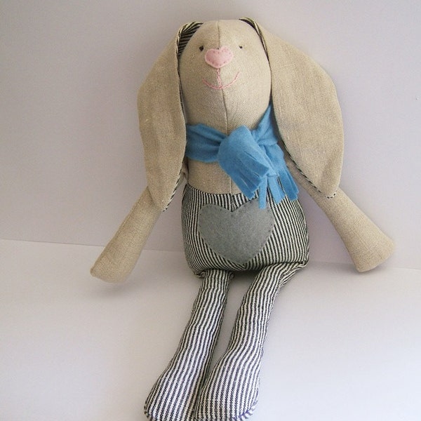Stuffed bunny. Valentine bunny.  Kids stuffed rag bunny. Stuffed cloth  bunny. Handmade.  Valentine bunny. Nursery Decor. Baby Shower