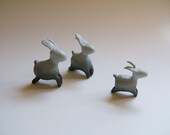 Miniature ceramic bunnies. OOAK. Handmodeled miniature clay bunny family.