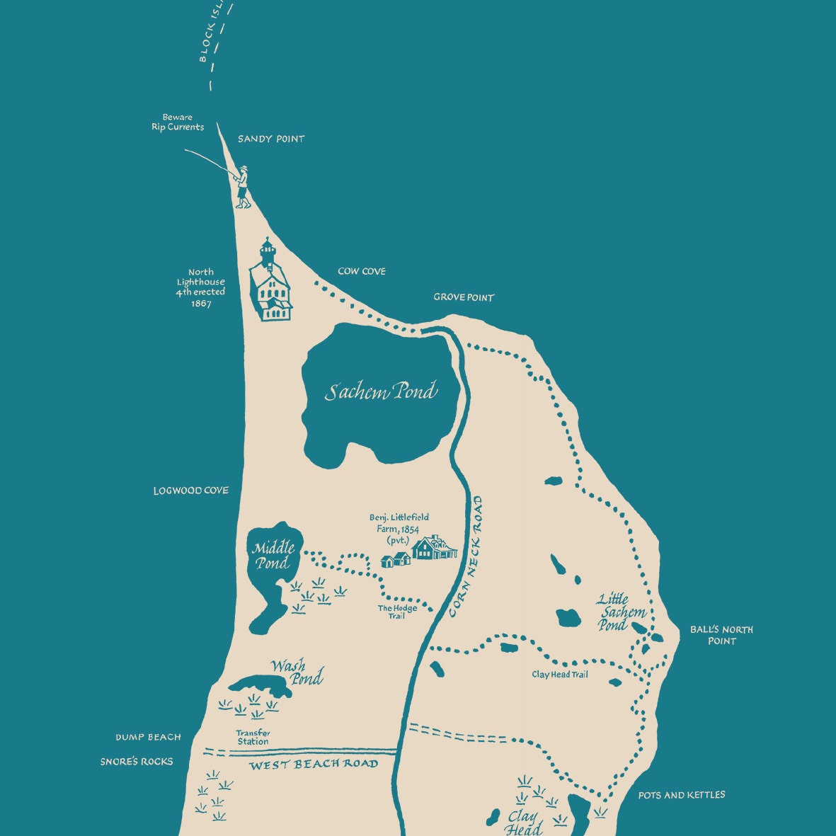 A Decorative Map of Block Island | Etsy