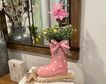 Easter and spring mini boot with spring flowers, Easter, decor, rain boot