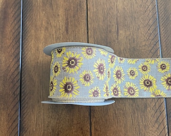 Sunflower ribbon, wired sunflower ribbon, wired black and white ribbonSold by the yard