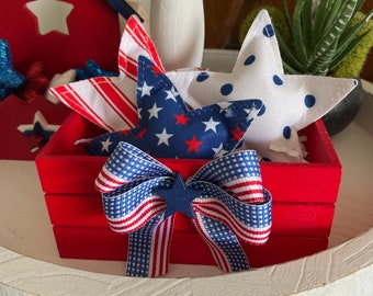 Patriotic Decor, Tiered Tray Decor,Mini basket, patriotic display, Fourth of July stars