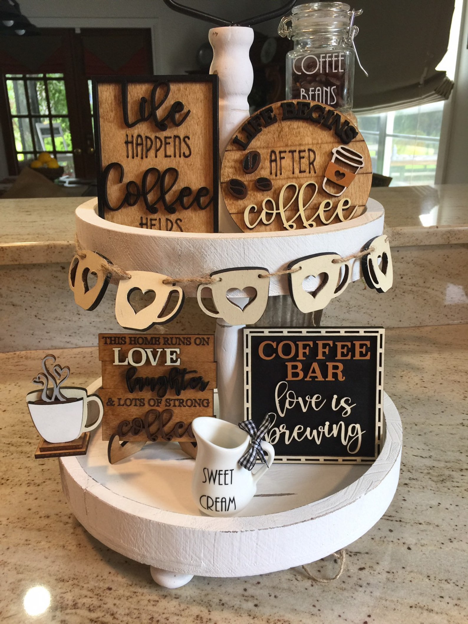 Coffee Bar Tiered Tray Set Coffee Bar Set Kitchen Decor Etsy