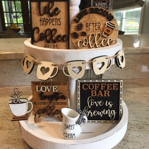 CLEARANCE SALE 35 % OFF, Coffee Bar Tiered Tray Set, Coffee Bar Set, Kitchen Decor, Coffee Bar