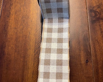 Buffalo Check ribbon, wired ribbon, Brown and White ribbon , wired buffalo check ribbonSold by the yard